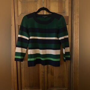 Talbots Women Preppy Sz MP Green, Black, & Pink Striped Blouse
